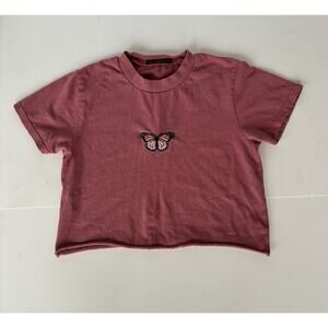 Brandy Melville Pink Butterfly Crop Top Baby Tee Y2K 90s